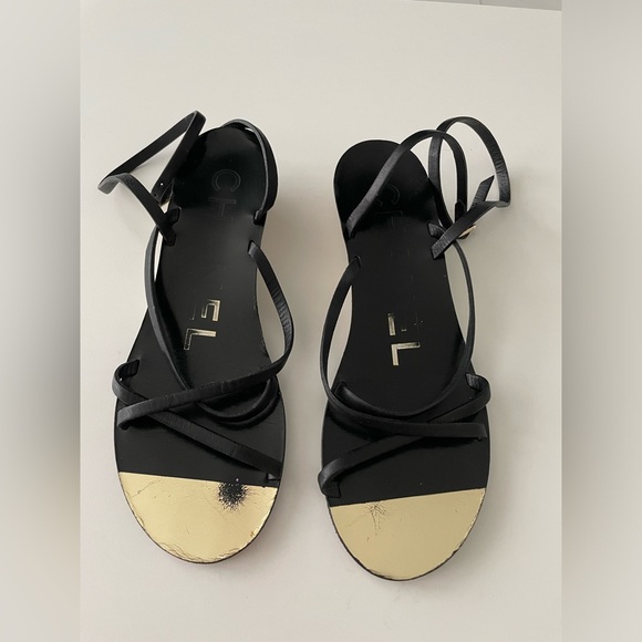 CHANEL BLACK LEATHER ANKLE STRAP SANDALS EU SIZE 37 US SIZE 7 - Picture 2 of 16